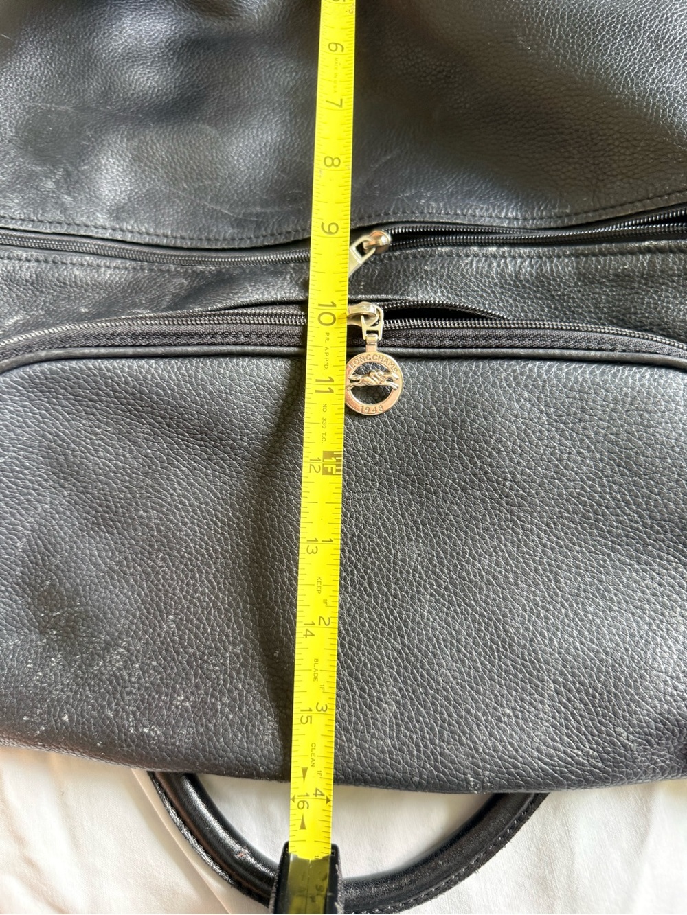 Longchamp Black Leather Backpack with Front Zip Pocket - Picture 9 of 10